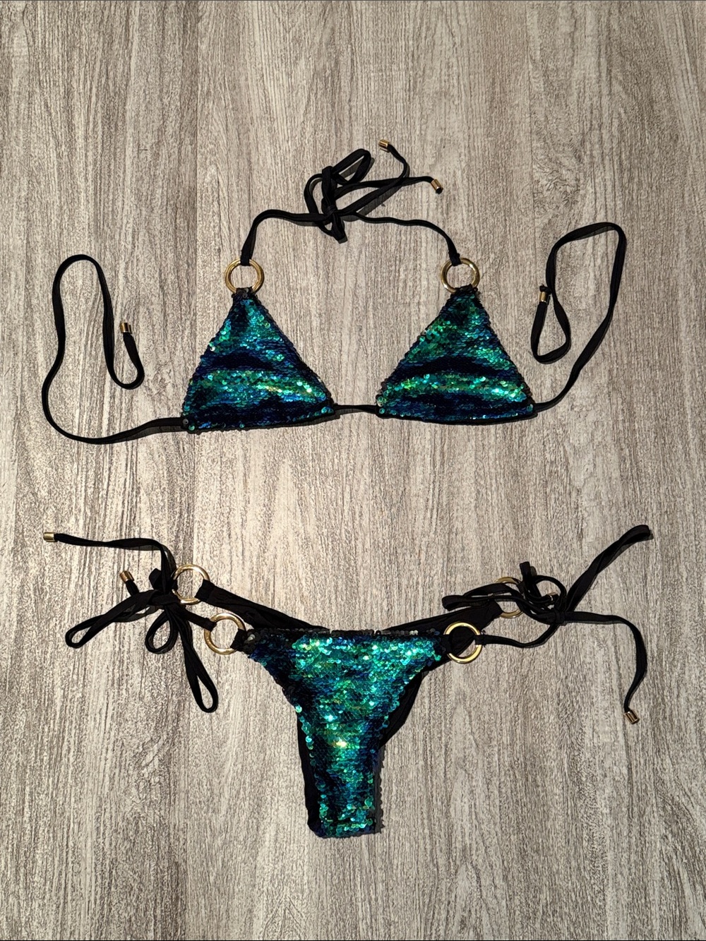 Beach Bunny Sequin Bikini in Teal and Emerald